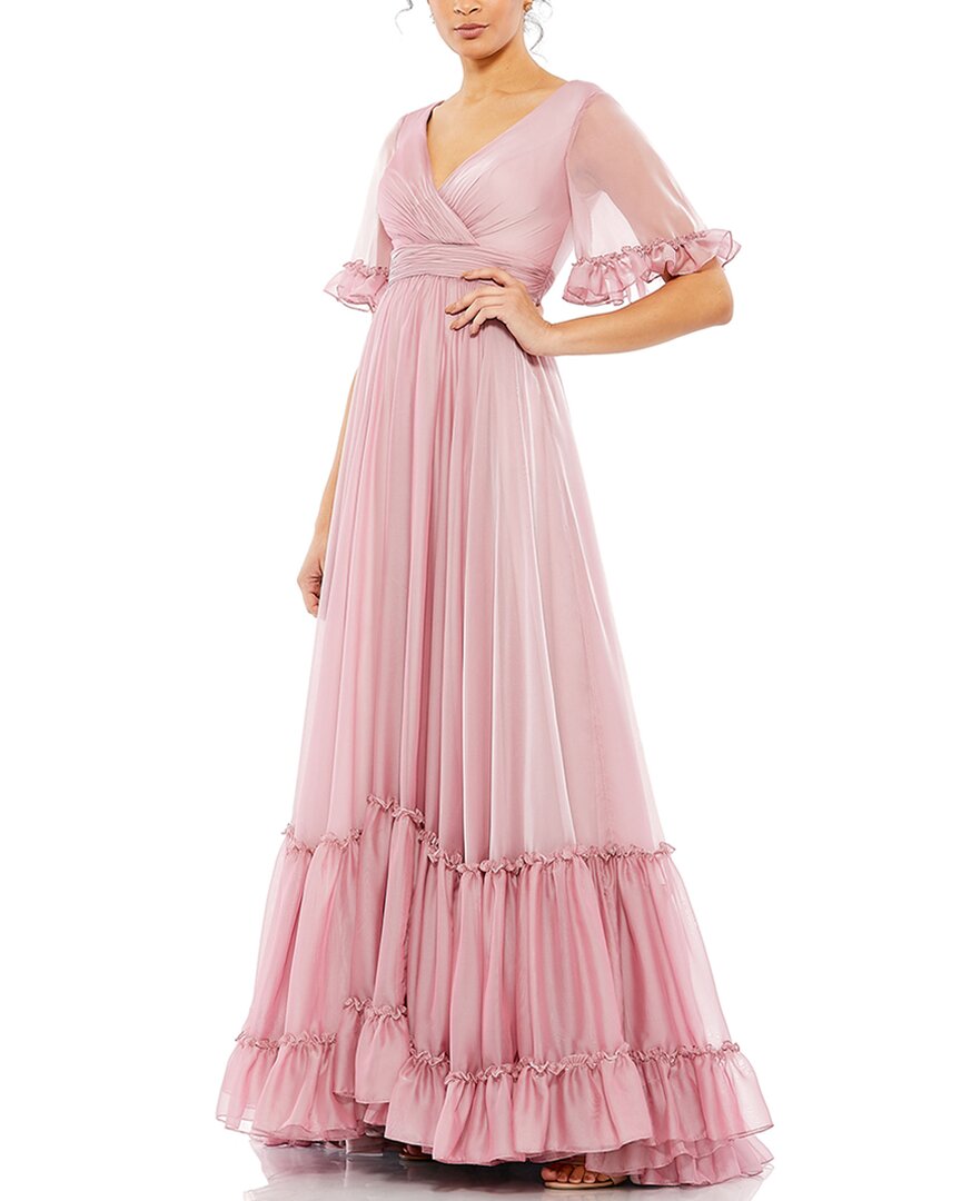 

Платье Mac Duggal с бабочкой и оборками на рукавах, розовый