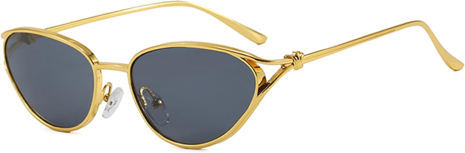 

bullabulling Модные ретро-солнцезащитные очки в узкой оправе «кошачий глаз» для женщин, стильные и забавные, с металлическим каркасом, защита от УФ-излучения UV400, C4