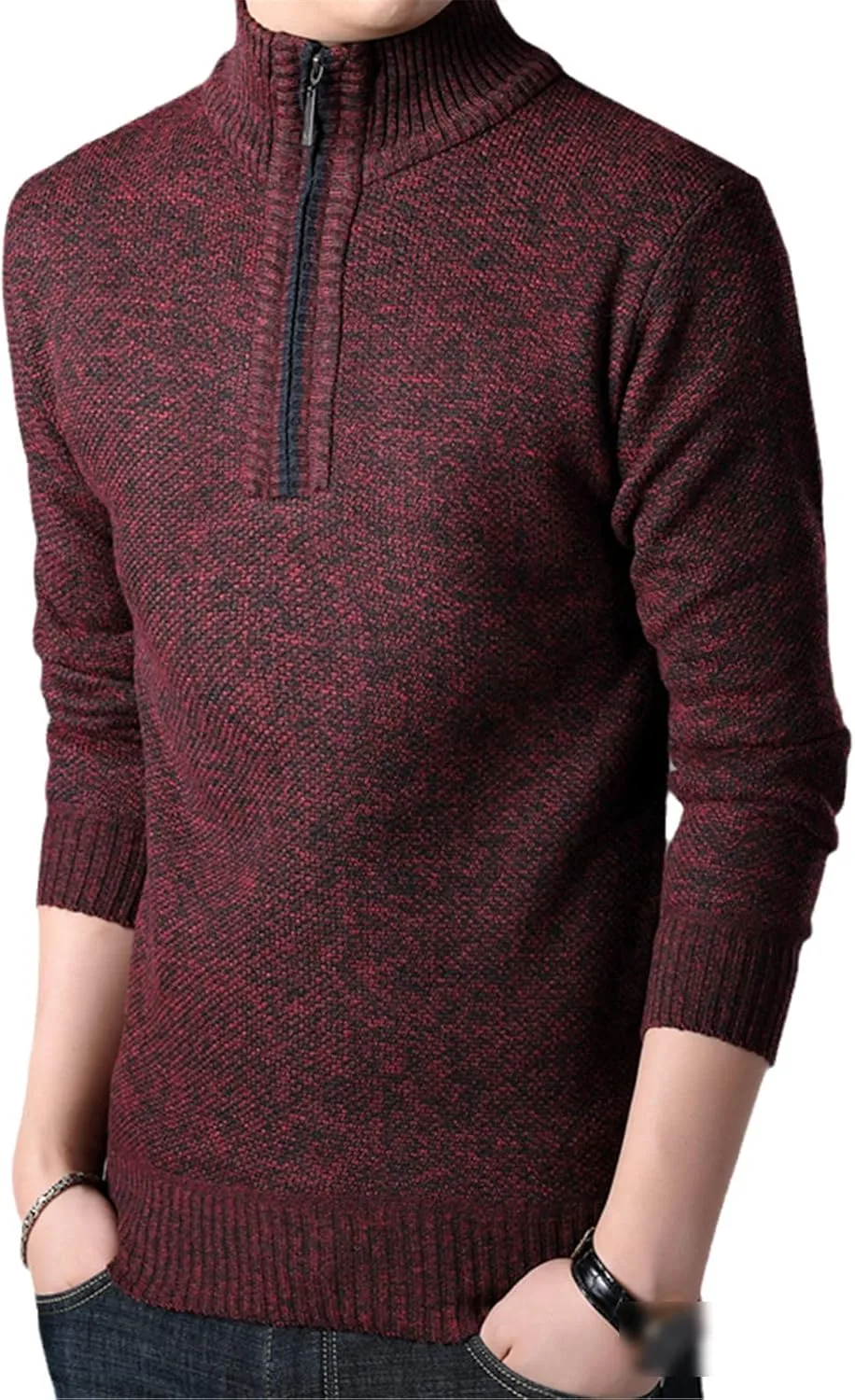 

Мужской водолазный свитер Kelsiop, однотонный, Slim Fit, полузастежка