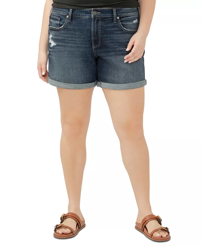 

Просторные шорты Boyfriend Mid-Rise с эластичной тканью (размеры plus size) Silver Jeans Co., синий