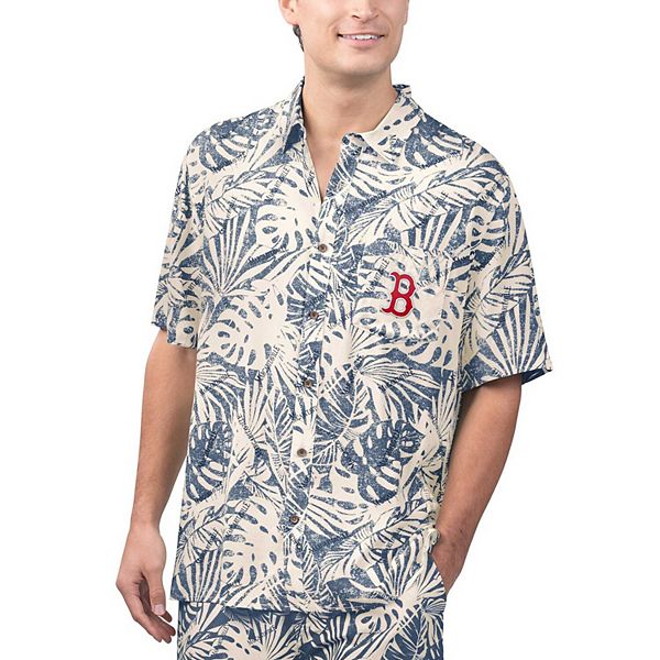 

Мужская синяя рубашка на пуговицах с принтом monstera boston red sox Margaritaville