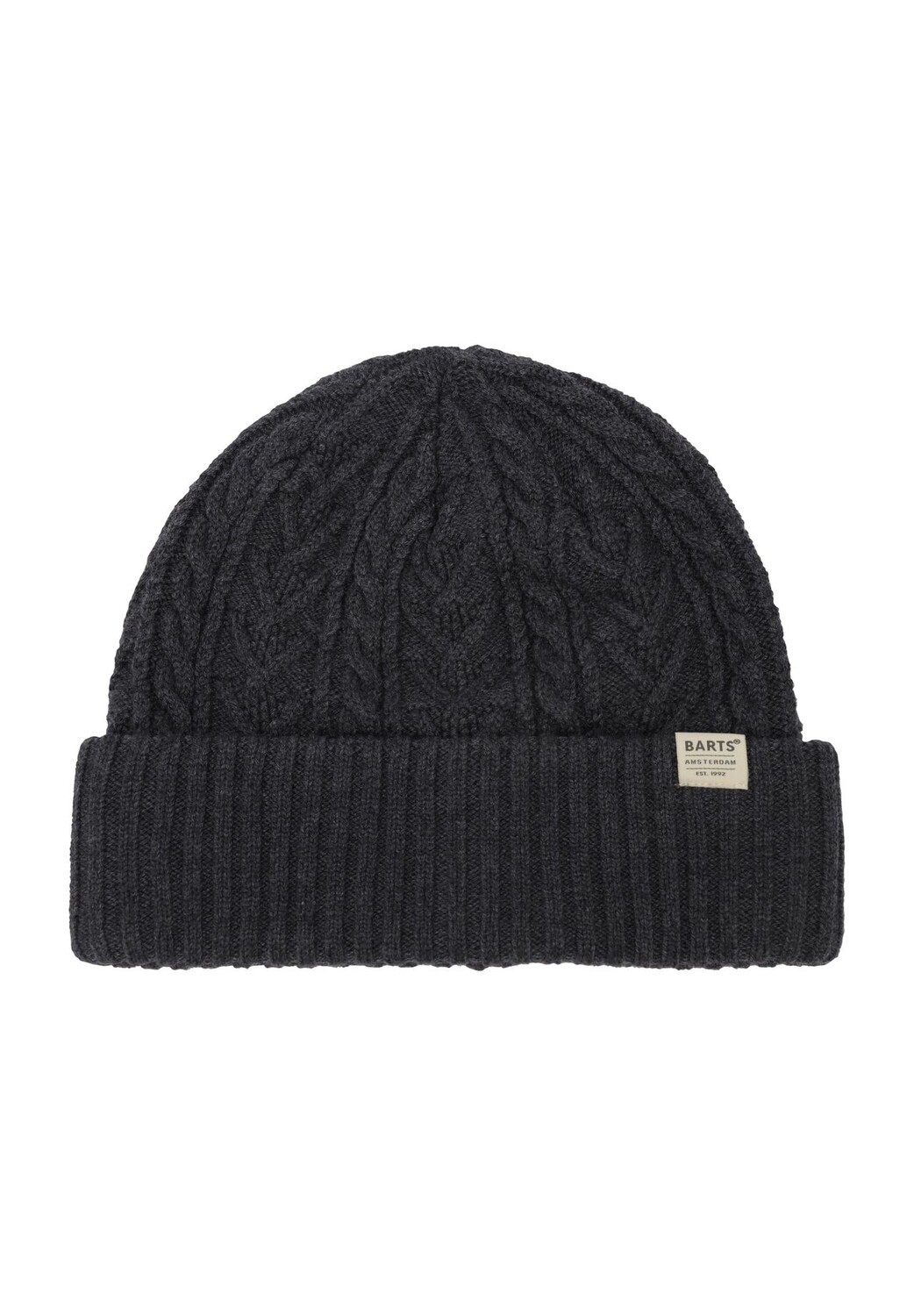 

Вязаная шапка, манжета, косая вязка, мужская BARTS, цвет Dark Heather