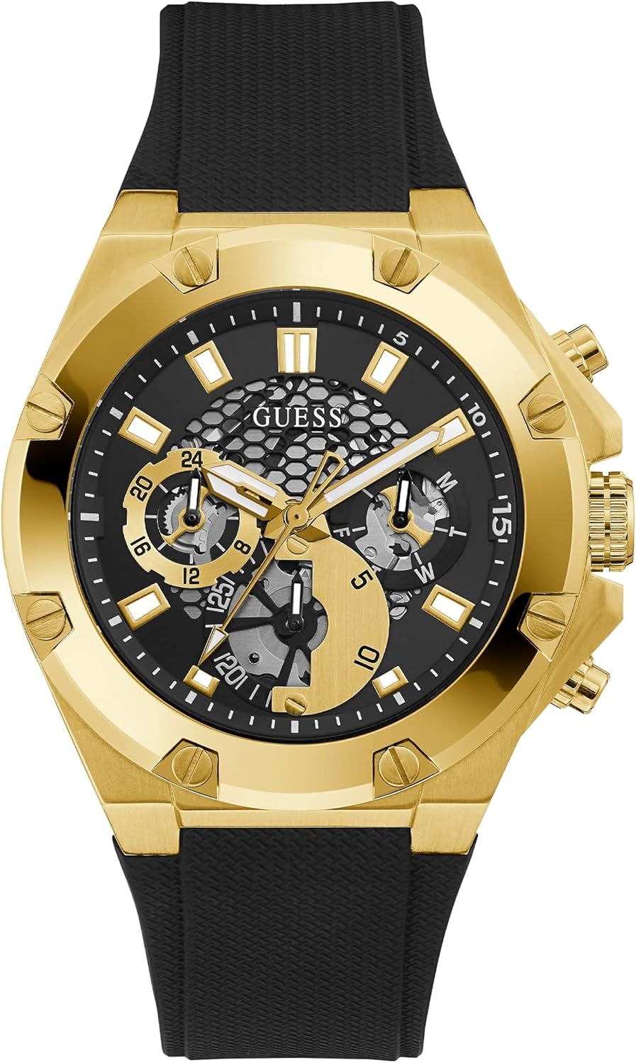 

Спортивные часы GUESS из силикона, Black/Gold Tone/Black, Позолоченный, Спортивные часы GUESS из силикона, Black/Gold Tone/Black