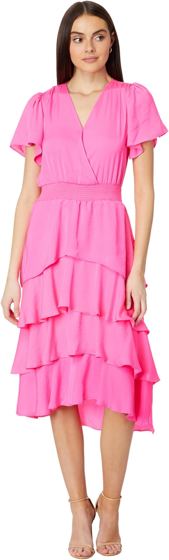 

Платье Vince Camuto Four Teir Layered Dress With V Neck, цвет Hot Pink
