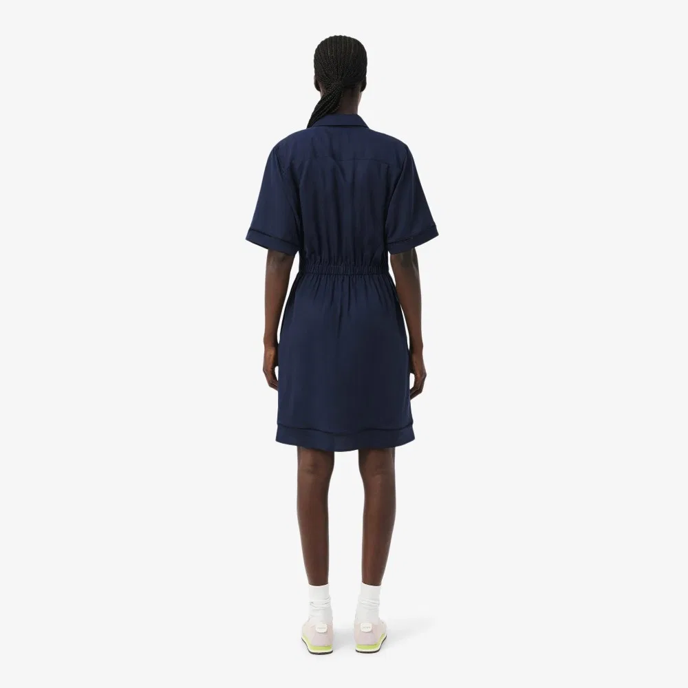 Платье-поло Lacoste Тёмно-синее из лиоцелла и льна с молнией — фото 3