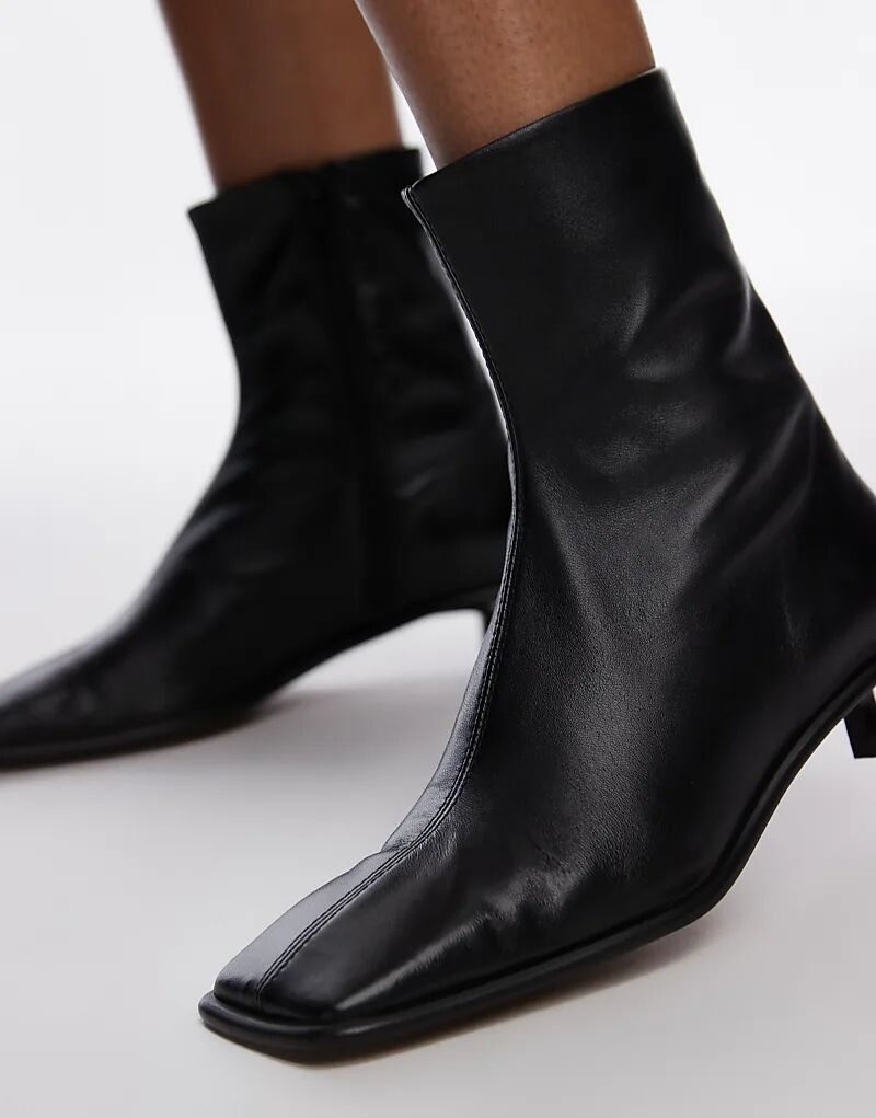 Элегантные ботинки Topshop Noah из высококачественной кожи на каблуке, черного цвета — фото 3