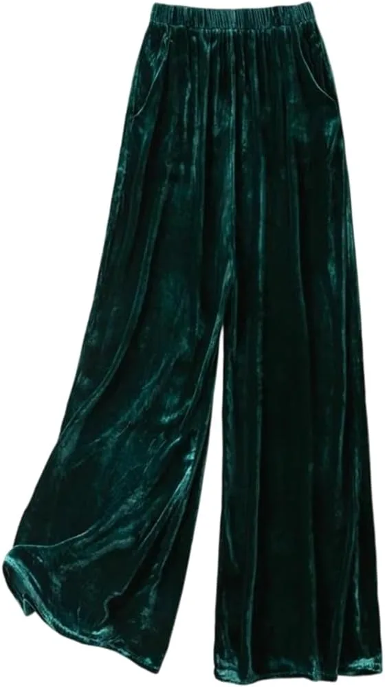 Женские брюки из шелкового велюра Mulberry с подкладкой из шелка, свободного кроя, с широкими штанинами, в стиле французских брюк для офисных леди Generic, Dark En8