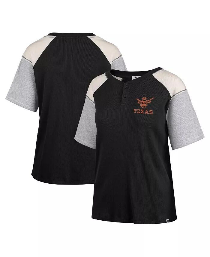 

Женская черная футболка Texas Longhorns Underline Harvey Colorblock Raglan Henley '47 Brand