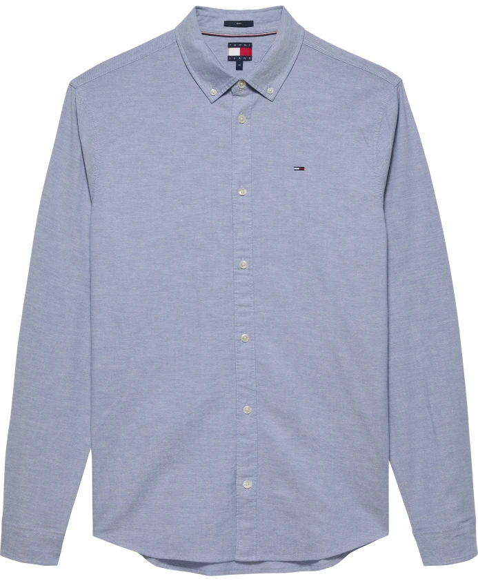 

Прозрачная голубая хлопковая рубашка приталенного кроя из оксфордской хлопка Tommy Jeans, синий