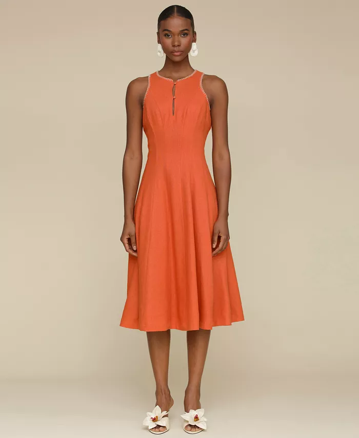 

Женское платье-клеш с запахом и вставными панелями Panelled Halter Swing Dress Avec Les Filles, оранжевый