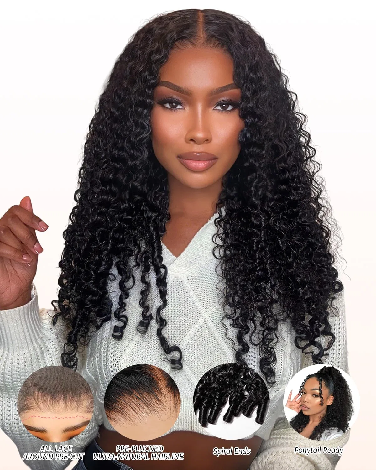 Парик из натуральных вьющихся волос «Burmese Curly» с круговой шнуровкой 360 Alionly, Curly Bob Natural Black — фото 2