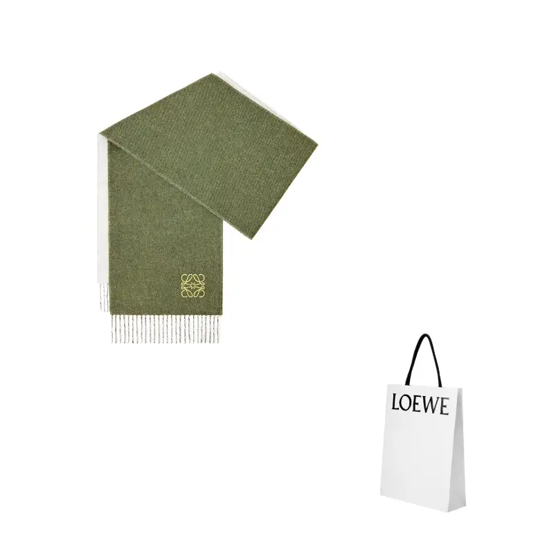 

Шерстяной кашемировый вязаный шарф Women's LOEWE, белый/зеленый
