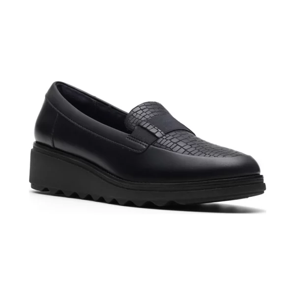 Женские кожаные лоферы Sharon Pace на клиновидном каблуке без шнуровки Clarks, цвет navy leather