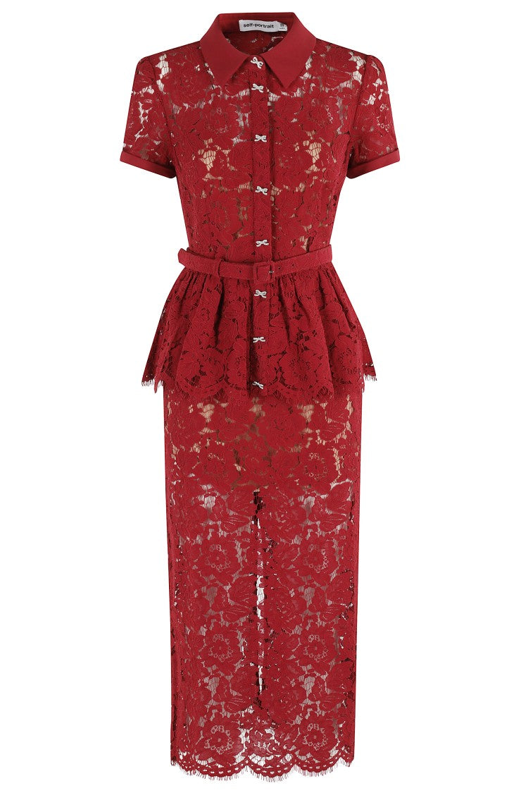 

Кружевное платье миди с баской Self-Portrait, красный