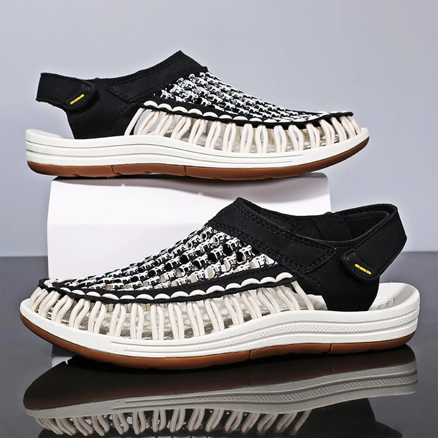Men's Woven Slip-On Сандалии Breathable Flat Сандалии Lightweight Mesh Сандалии for Men Outdoor Black Casual Water Shoes Dacnakby, белый — фото 4