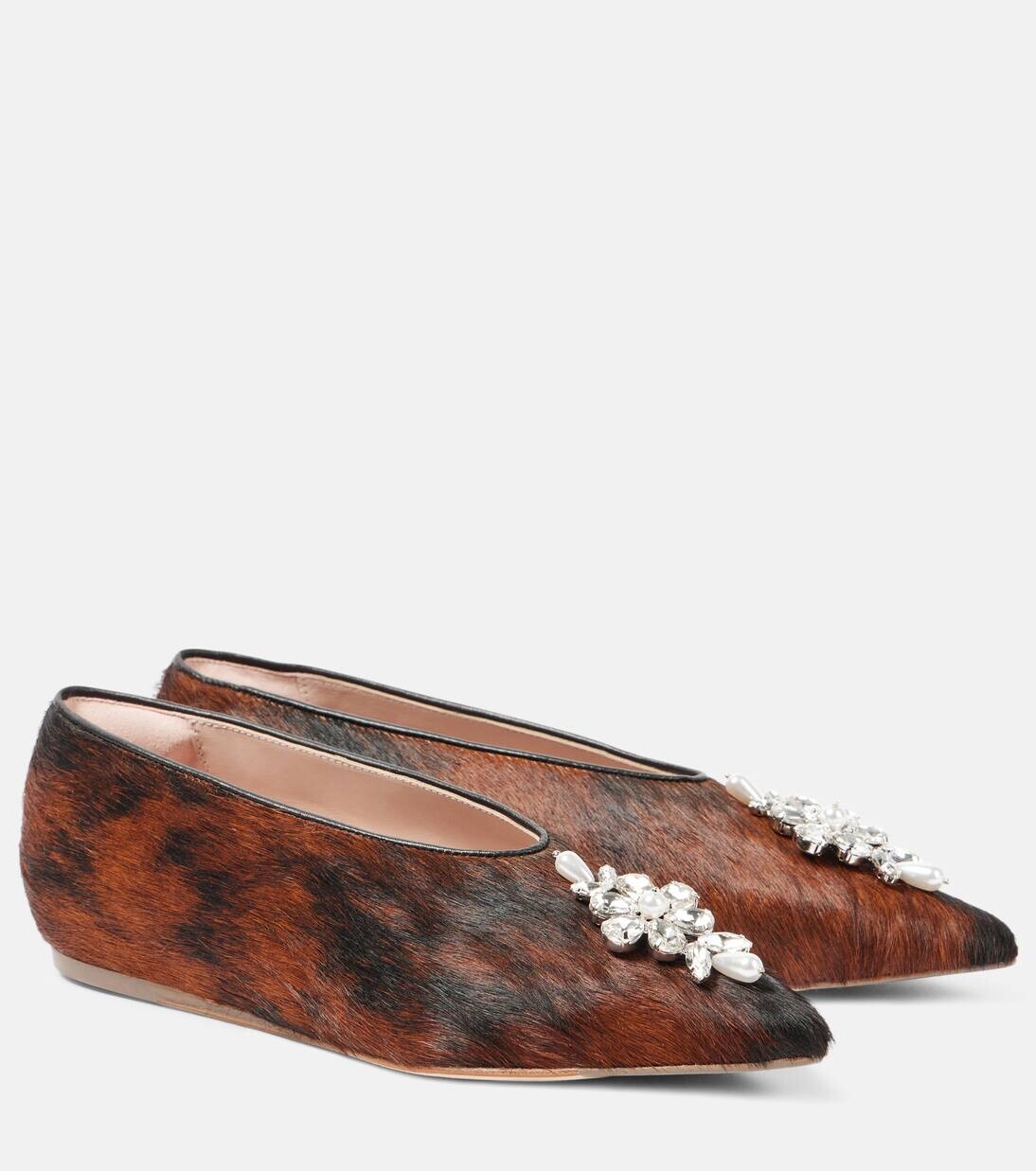 Балетки из телячьей шерсти с декором Simone Rocha, цвет natural/pearl/clear