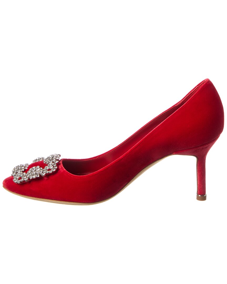 Бархатные туфли Manolo Blahnik Hangisi 70, красный — фото 2