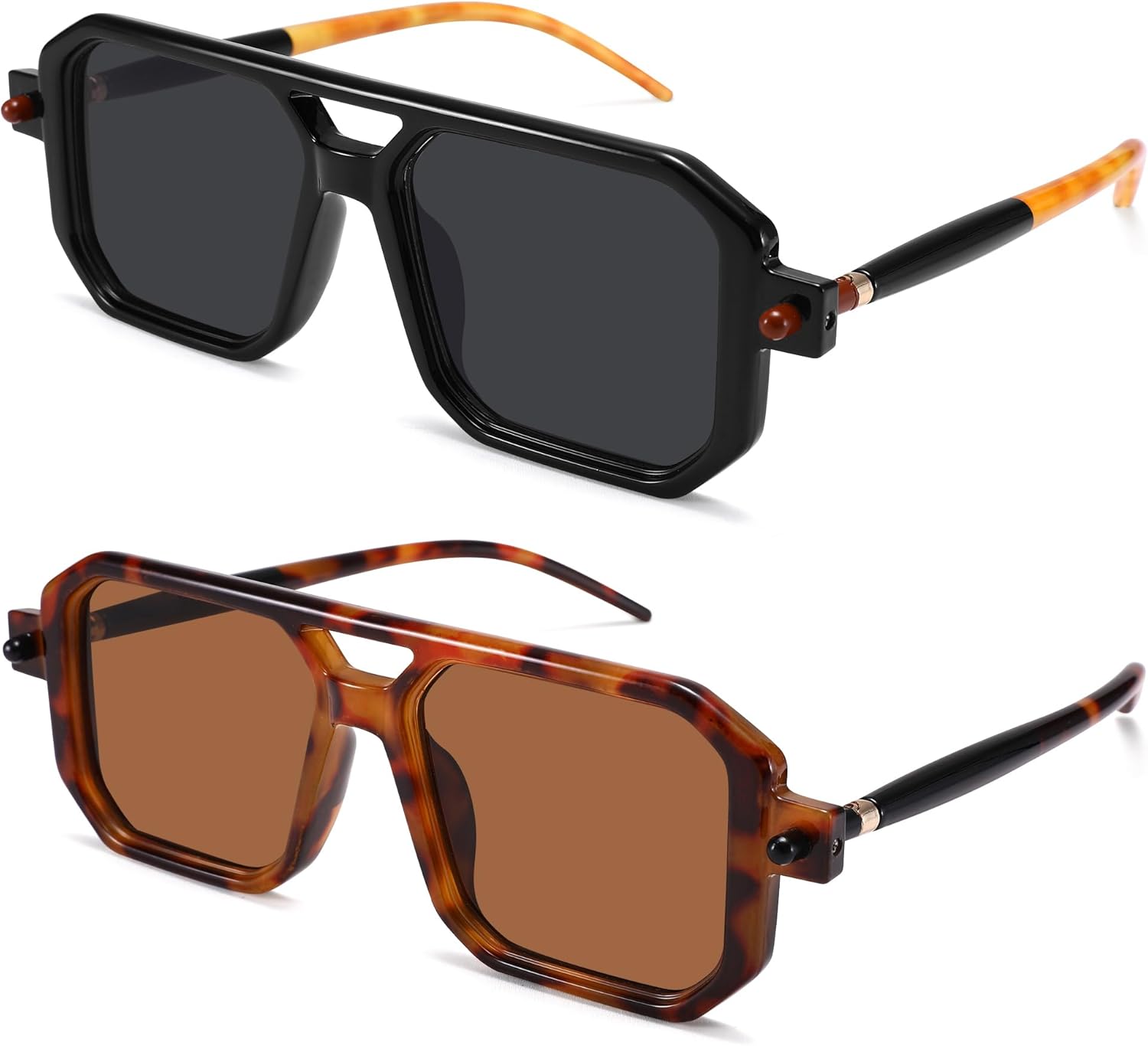 

Солнцезащитные очки Hycredi в винтажном стиле 70-х годов, плоские, авиаторские, модные, квадратные, ретро, ​​стильные, с защитой от УФ-излучения UV400, 2 Pack Black/Grey + Leopard/Tea