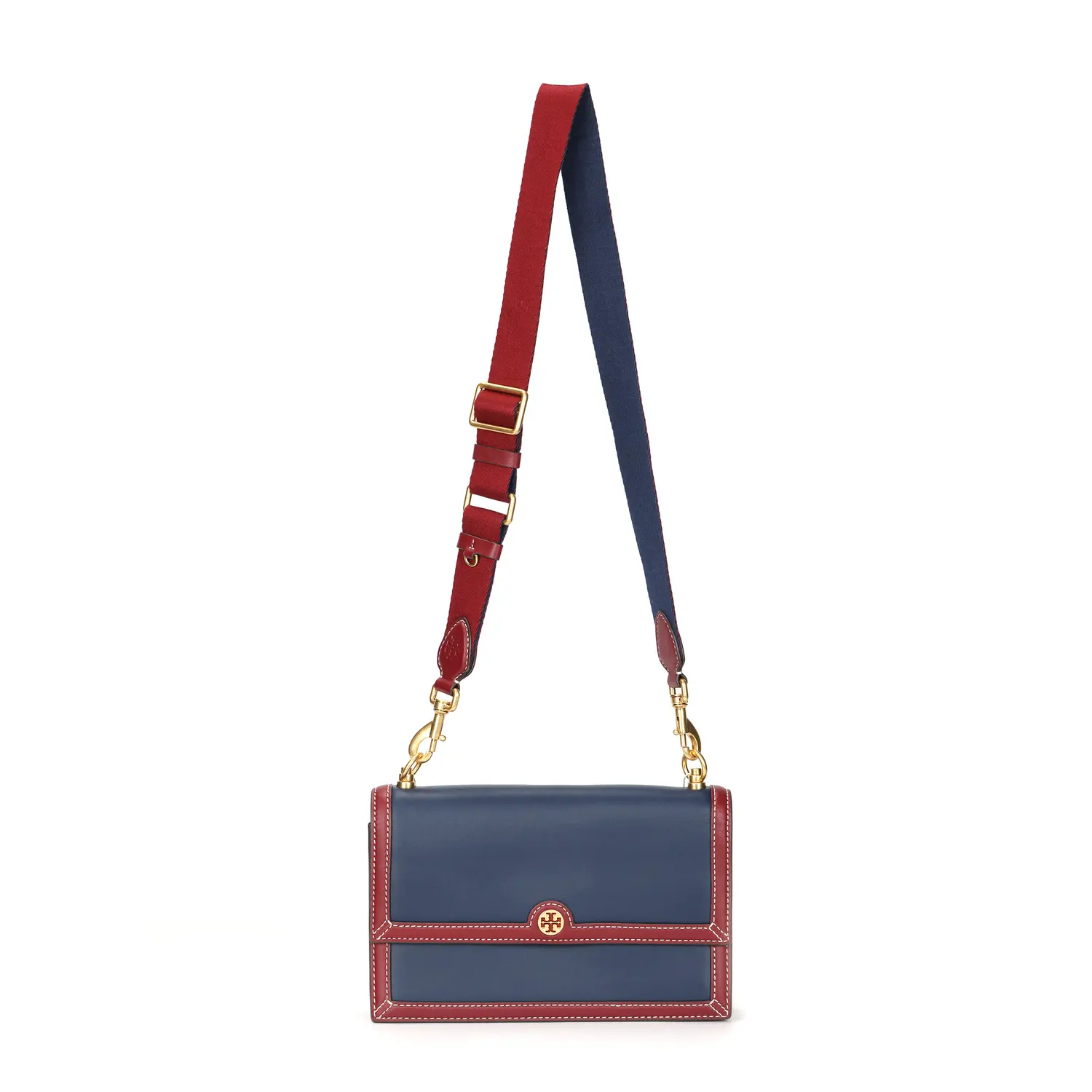 

TORY BURCH Монограмма Т кожаный коробчатый клатч через плечо кроссбоди женский синий красный разноцветный