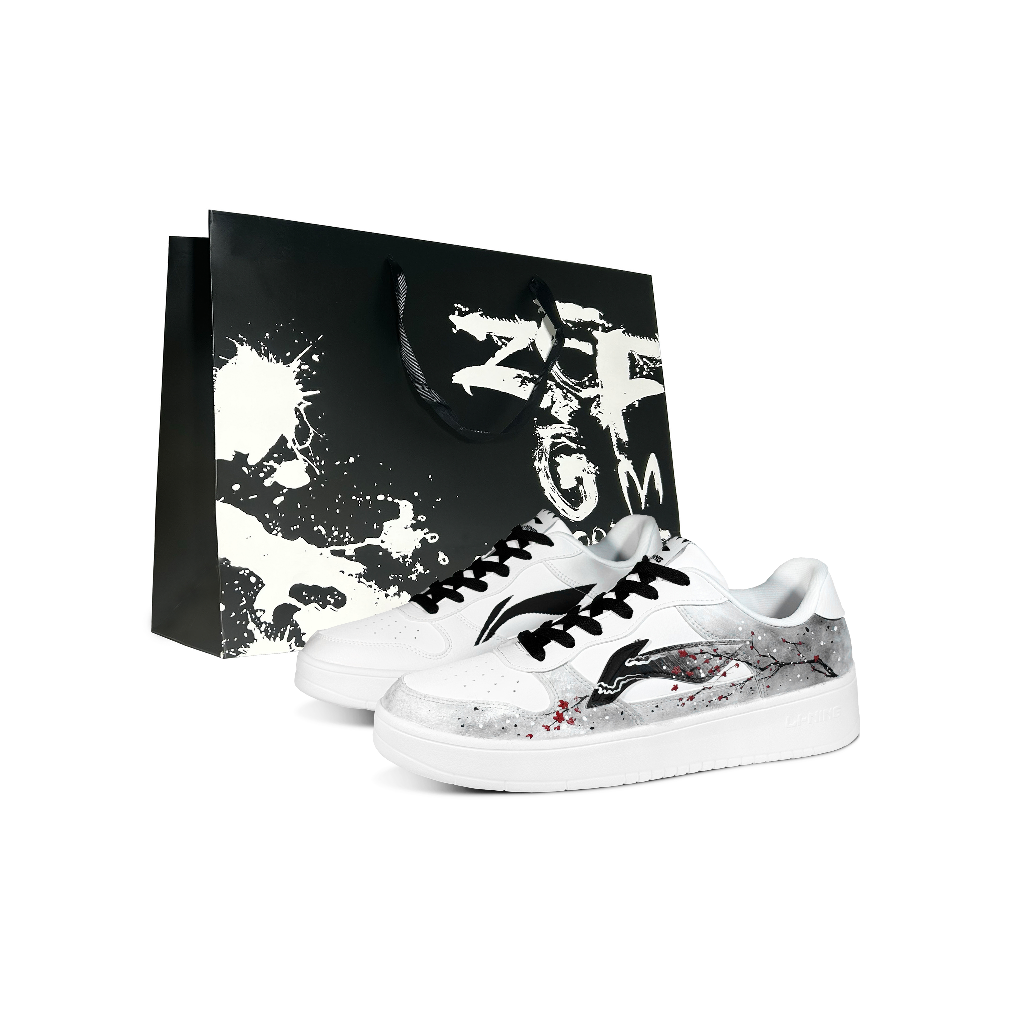 

LINING Кроссовки для скейтбординга Pontoon Boats Ink Plum Blossom Low Top, мужские, белые, черные