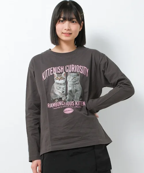 Футболка длинная с принтом котят RiCO SUCRE модель RCLT251902 цвет charcoal gray