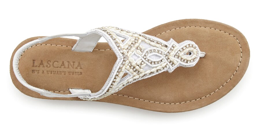 Сандалии с т-образным ремешком LASCANA T-Bar Sandals, кремовый — фото 3