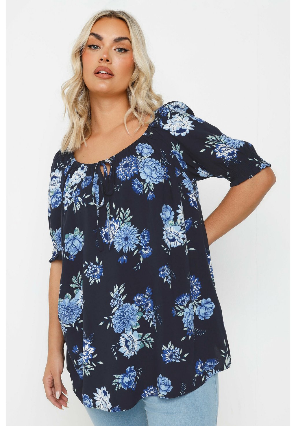 

Футболка с принтом FLORAL TIE NECK TOP Yours Clothing, мультиколор