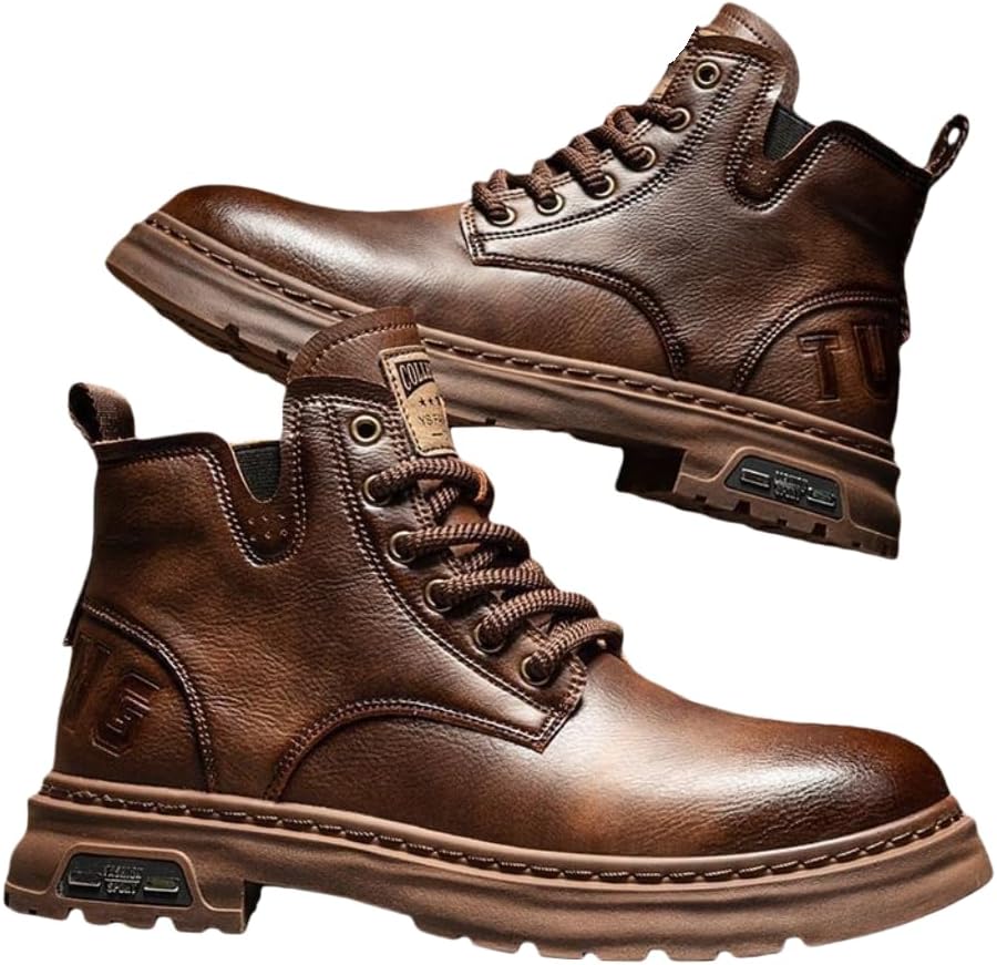 

Мужские ботинки на щиколотку - высокие, с мягкой подошвой для большего комфорта при ходьбе - прочная плоская обувь для походов на открытом воздухе Hhhchpm, коричневый