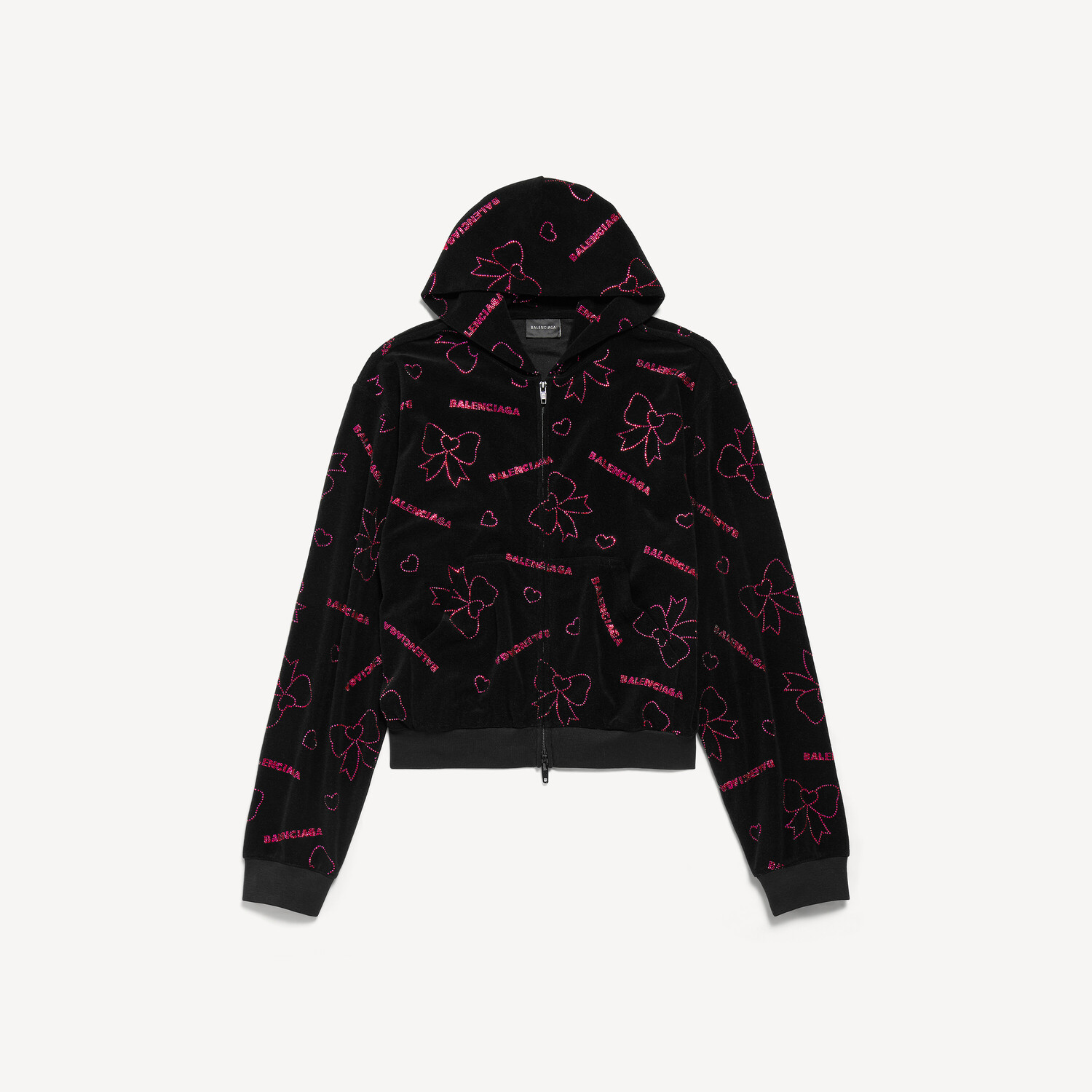 

Женское черное худи на молнии с нарисованными бантиками, маломерит BALENCIAGA, черный
