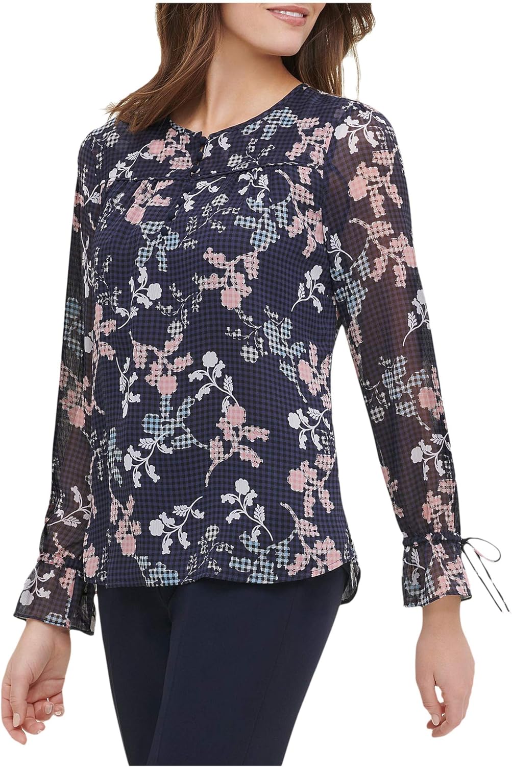 

Женский топ Tommy Hilfiger с длинными рукавами и отделкой, Black Multi