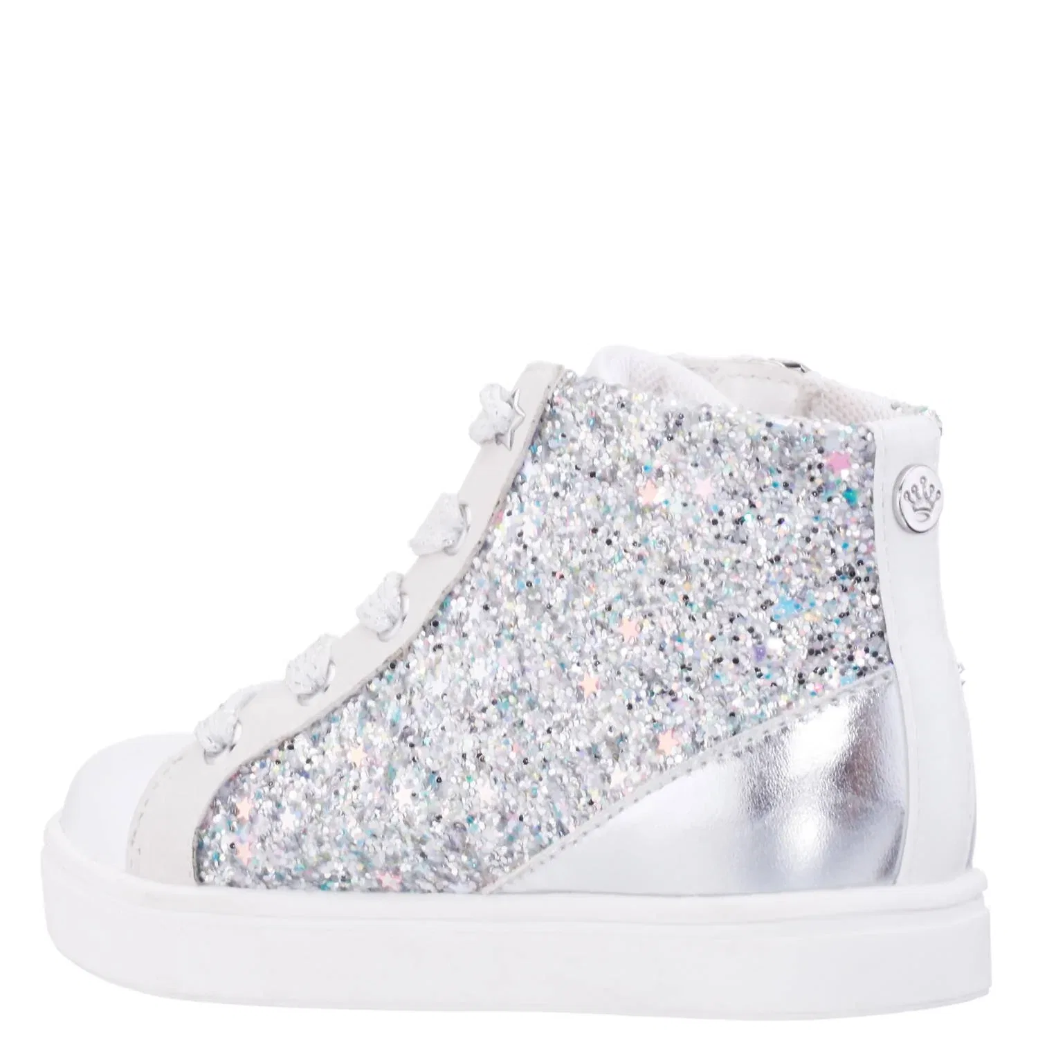 Детские высокие кроссовки Yuti с белыми блестками Nina, White Glitter — фото 2