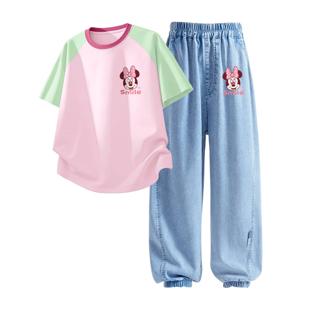 Детская повседневная спортивная футболка с круглым вырезом Disney, Dismilani K Green Pink+Dismilani K Denim Light Blue