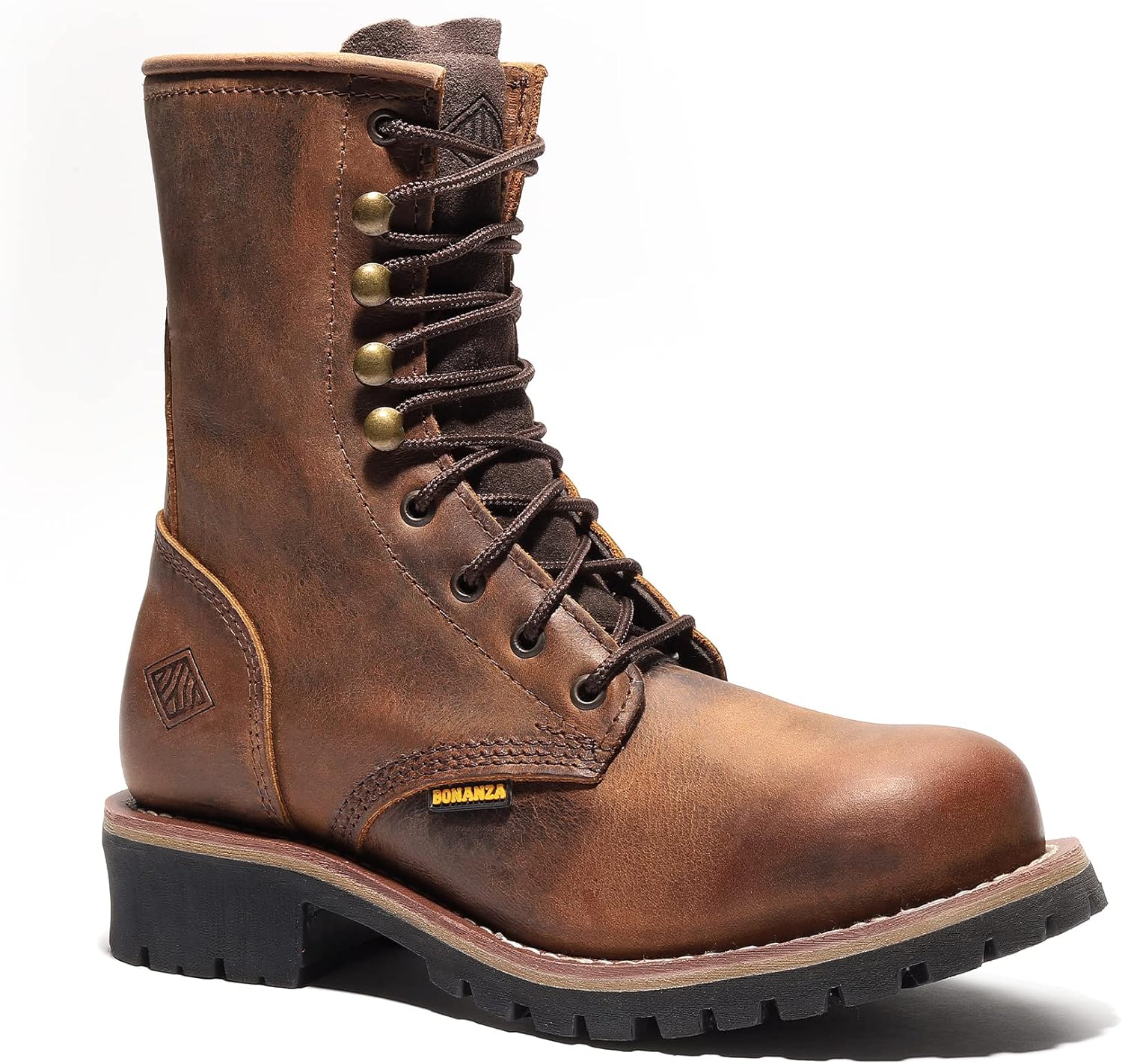 

Ботинки для мужчин Bonanza Boots Sierra Logger 9- премиальные кожаные ботинки с стальным носком и стойкой к скольжению и маслу резиновой подошвой, коричневый