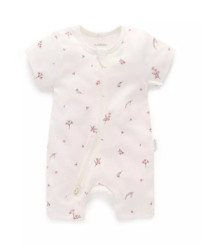 

Комбинезон с короткими рукавами и молнией для девочек Purebaby, белый