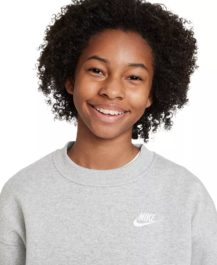 Спортивный худи оверсайз для девочек Big Girls Club Nike, серый — фото 3
