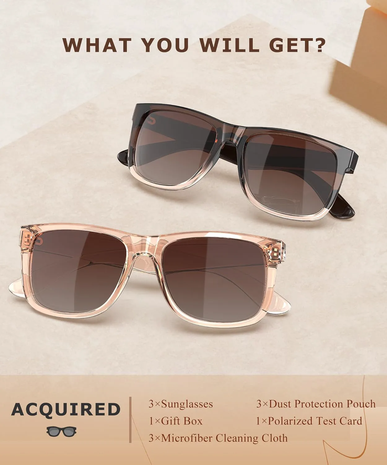 

Женские поляризованные солнцезащитные очки: модные солнцезащитные очки с защитой от УФ-излучения UV400 QALLY, Crystal Brown/Gradient Brown+crystal/Sakura Pink+