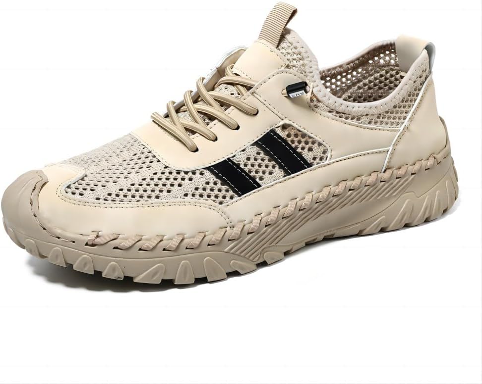 

Мужские повседневные кроссовки из дышащей сетки, легкие, удобные, с нескользящей подошвой, кожаные лоферы, ситаные, для улицы, ручной работы Asifn, бежевый
