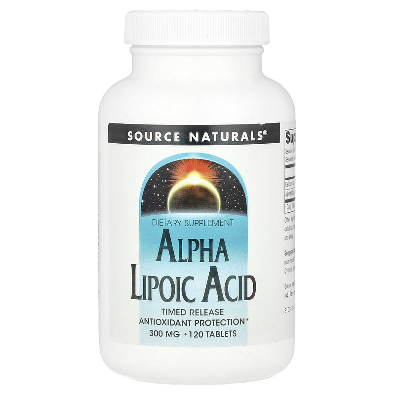 

Source Naturals, Альфа-липоевая кислота, замедленное высвобождение, 600 мг, 120 таблеток (300 мг на таблетку)