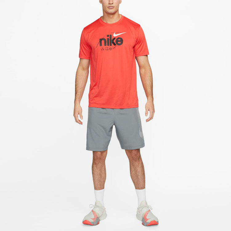 Шорты Men's Nike Solid Color Logo Printing Elastic Waistband Straight Shorts Smoke Gray DQ4800-084 — фото 2