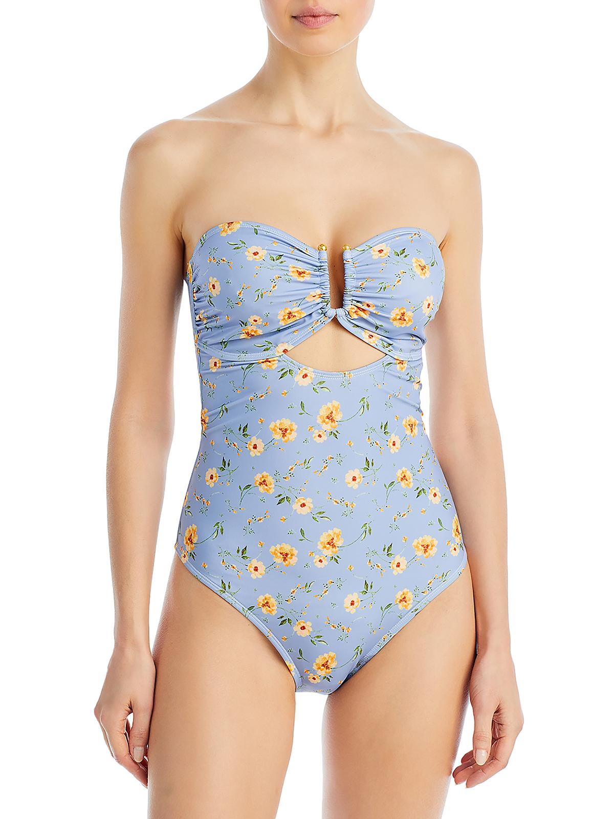

Женский цельный купальник без бретелек с вырезом Aqua, цвет blue floral