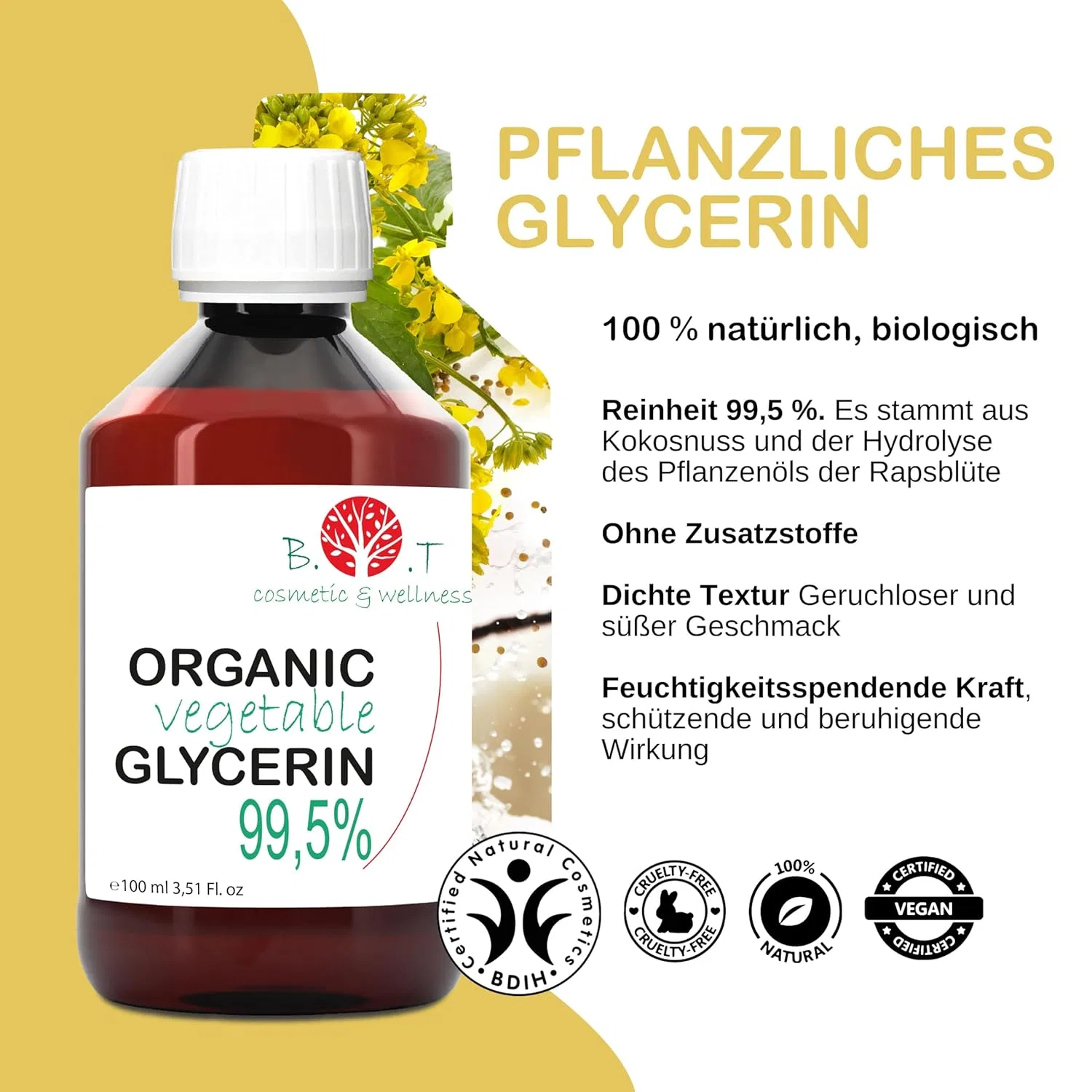 Органический растительный глицерин Bio-Glycering 99.5% 100 мл B.O.T Cosmetic & Wellness — фото 2
