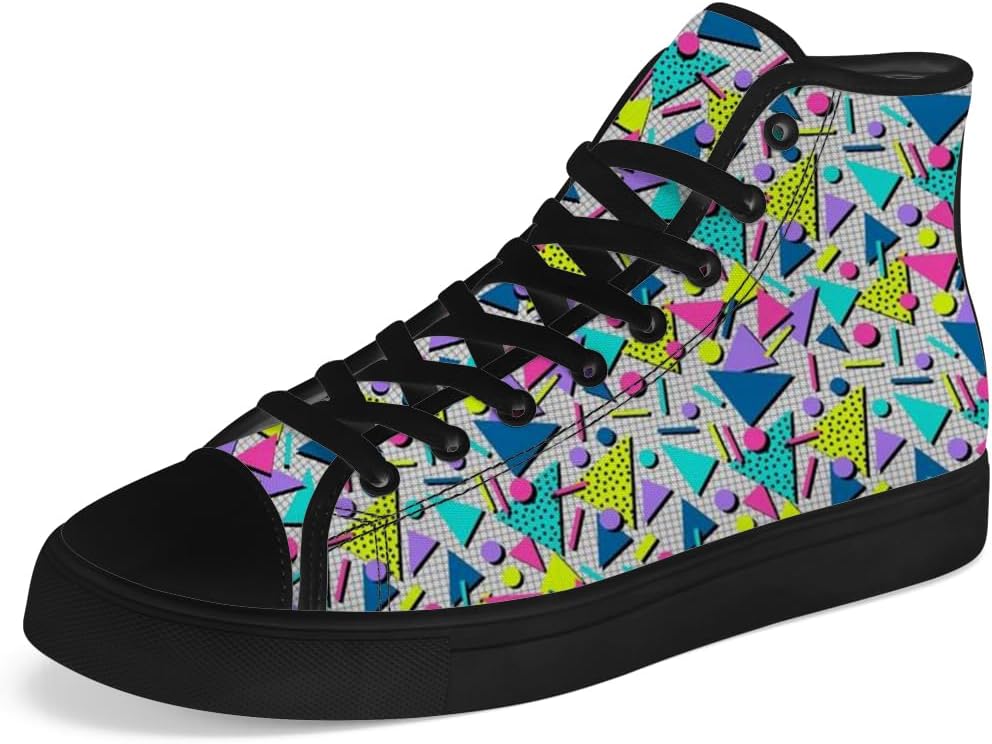 

Высокие кеды из холщовой ткани в стиле 80-х для мужчин и женщин, ретро-геометрические высокие кроссовки, шнуровка, повседневная обувь, подарок для парня или девушки Chebing, серый