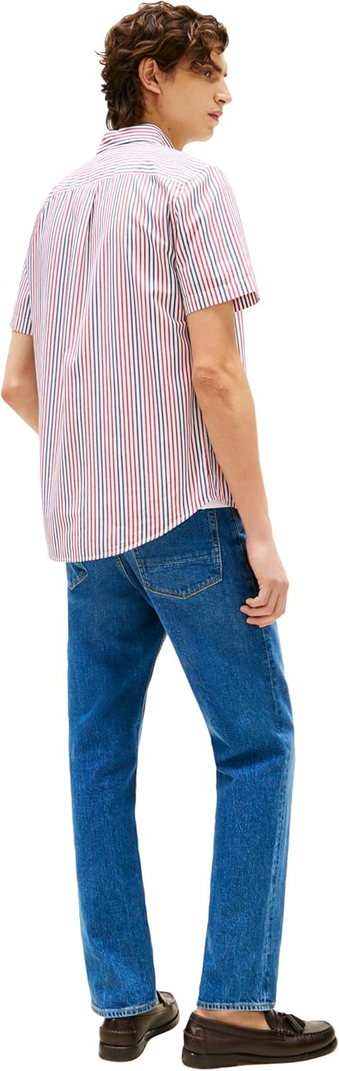Рубашки оксфорды Tommy Hilfiger Men's с коротким рукавом, классический крой, мужские рубашки на пуговицах, Medium Red / Multi — фото 4