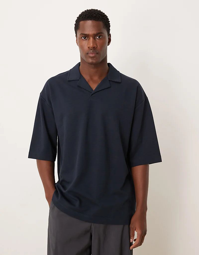

Плотная свободная рубашка-поло Revere с короткими рукавами ASOS DESIGN BreathMAX™ из темно-синего хлопкового микса