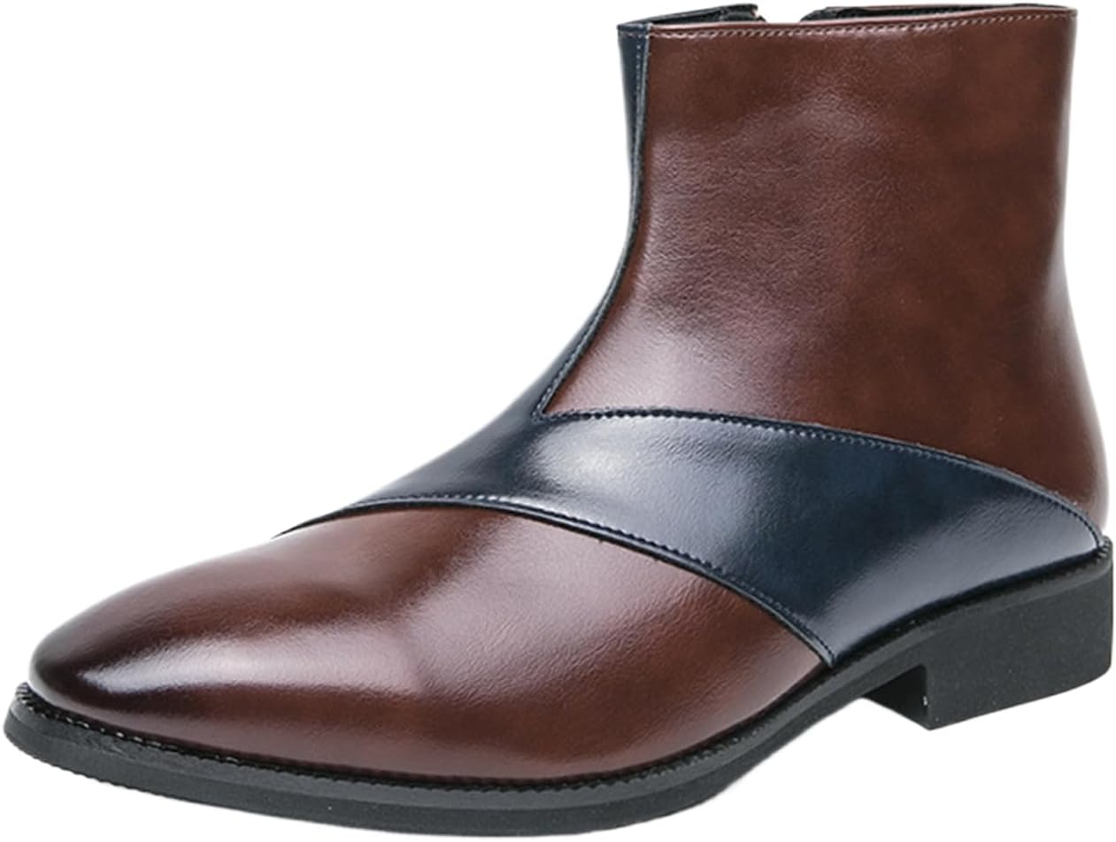 

Мужские кожаные винтажные ботинки Челси с боковой молнией, модный носок с утяжкой, низкий каблук, противоскользящие, деловые формальные короткие ботинки, ботильоны для мужчин Generic, синий