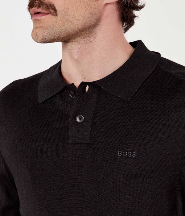 Шерстяная рубашка поло avac Slim fit Boss Orange, черный — фото 4