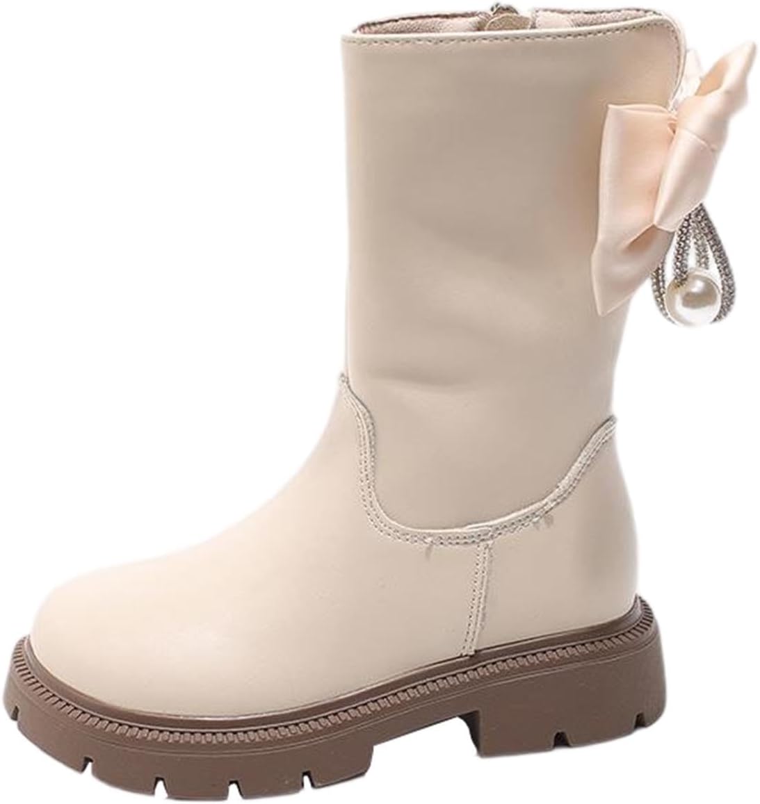 

Девочковые высокие ботинки на массивной подошве с круглым носком, с боковой молнией, из искусственной кожи, водонепроницаемые уличные ботинки для езды, удобные ботинки Generic, White