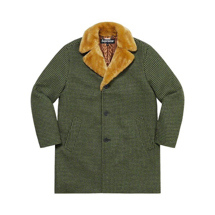 

Пальто Supreme Fur Collar Car Coat, Green Houndstooth