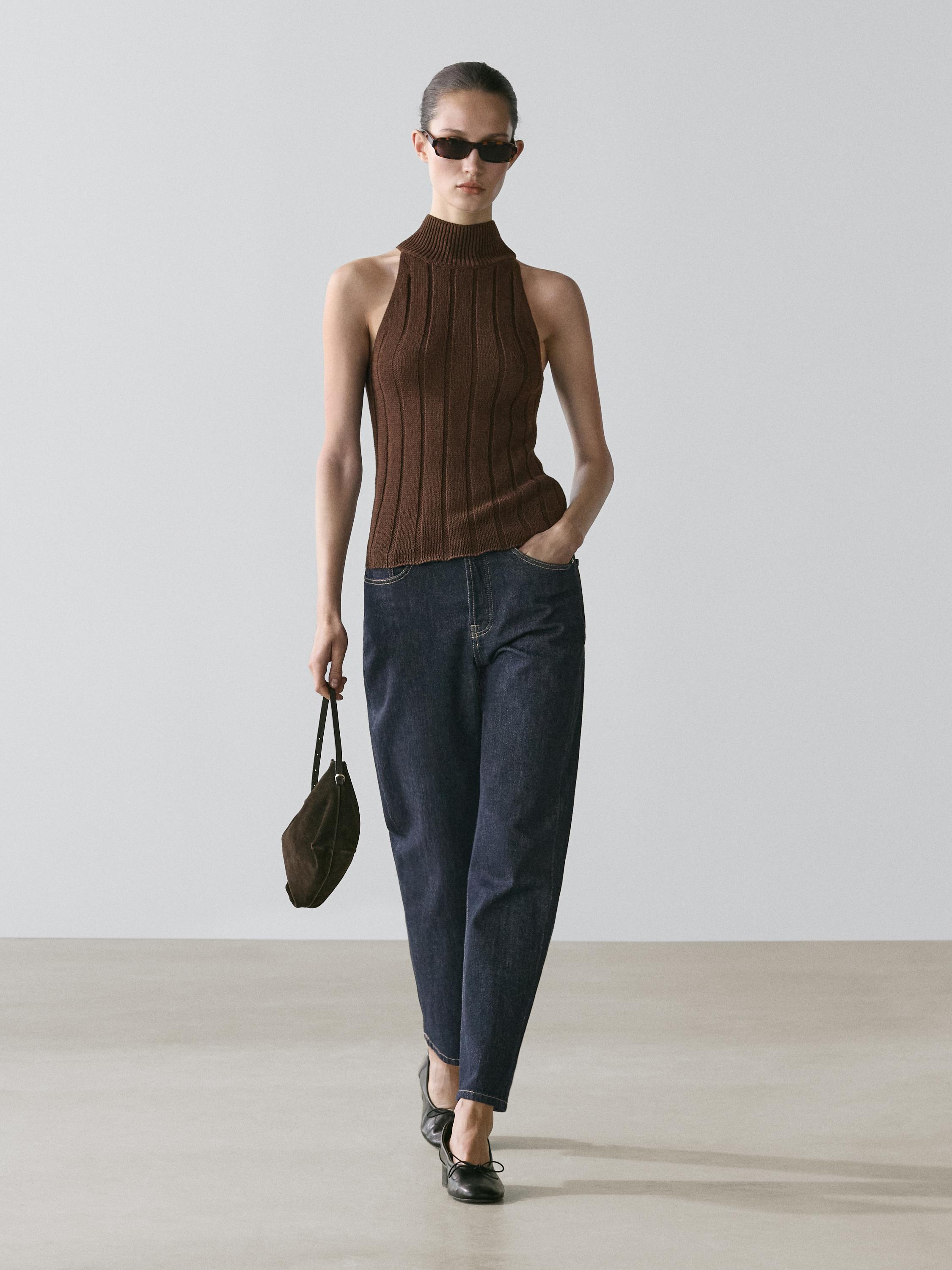 

Топ-халтер из хлопковой смеси Massimo Dutti, chocolate