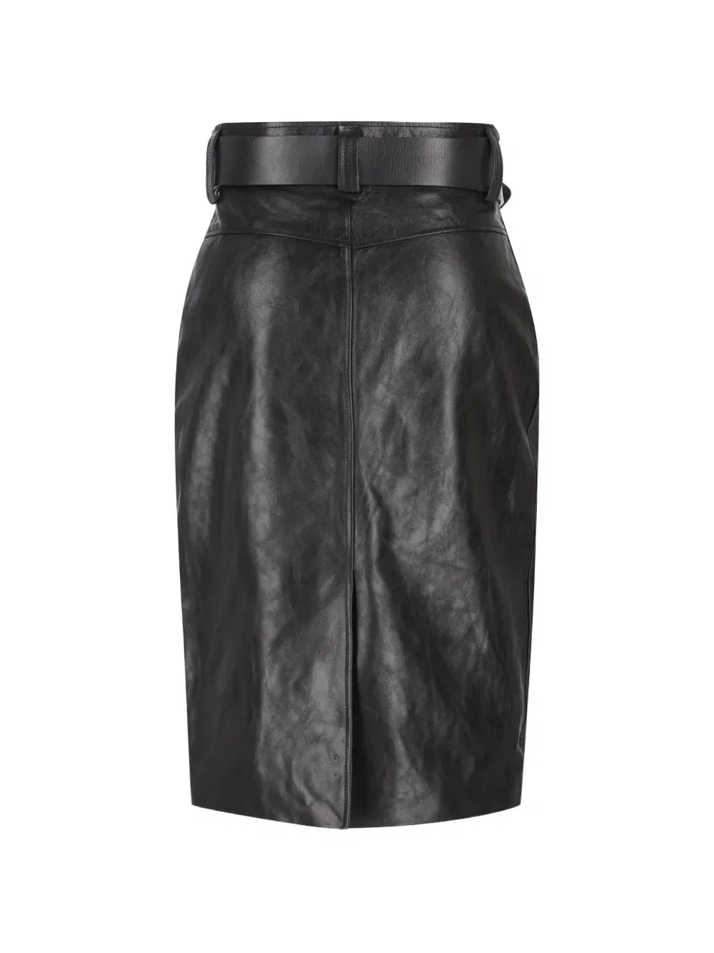Кожаная юбка миди с поясом Saint Laurent, черный — фото 2